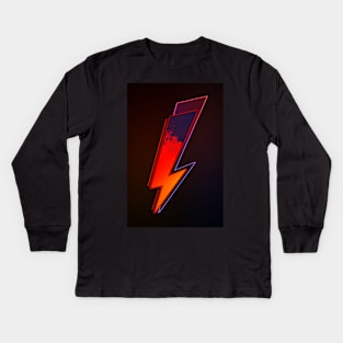 Volcanic Bolt - Neon 80's Pop Retro Graphic + Background Kids Long Sleeve T-Shirt